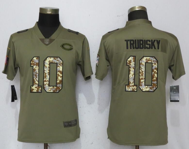 Women Chicago Bears #10 Trubisky Olive Camo Carson Nike Salute to Service Player NFL Jerseys->women nfl jersey->Women Jersey